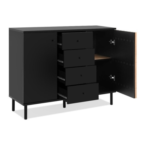Credenza Madia 2 Ante e 4 Cassetti Nero con listelli Rovere