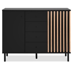 Credenza Madia 2 Ante e 4 Cassetti Nero con listelli Rovere 2