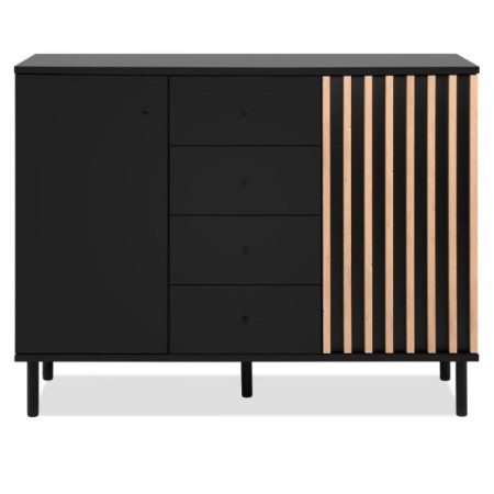 Credenza Madia 2 Ante e 4 Cassetti Nero con listelli Rovere