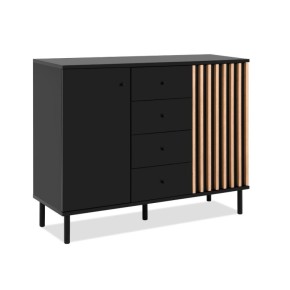 Credenza Madia 2 Ante e 4 Cassetti Nero con listelli Rovere
