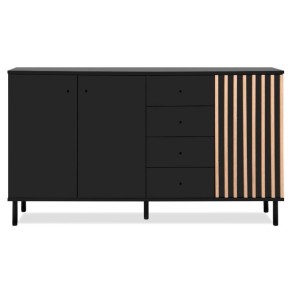 Credenza Madia 3 Ante e 4 Cassetti Nero con listelli Rovere 2
