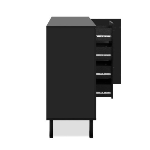 Credenza Madia 3 Ante e 4 Cassetti Nero con listelli Rovere