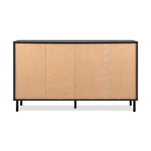Credenza Madia 3 Ante e 4 Cassetti Nero con listelli Rovere