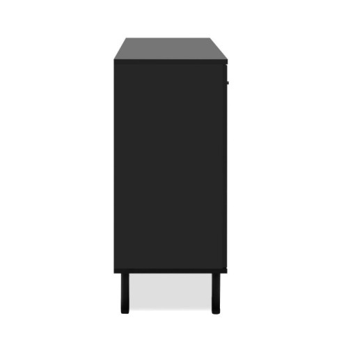 Credenza Madia 3 Ante e 4 Cassetti Nero con listelli Rovere