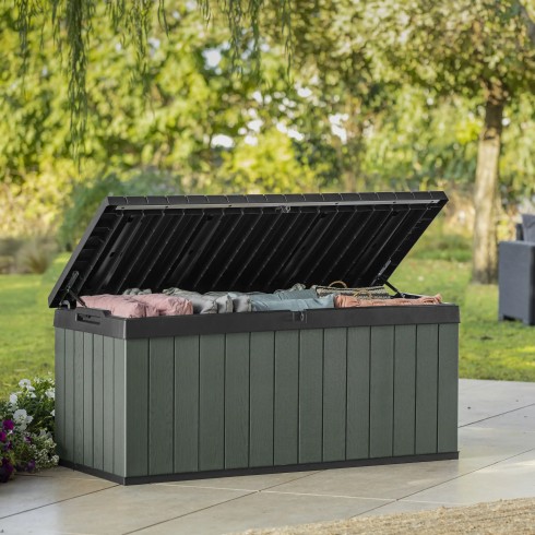 Baule Keter Resina da Esterno 454 L Lucchettabile Effetto Legno Verde