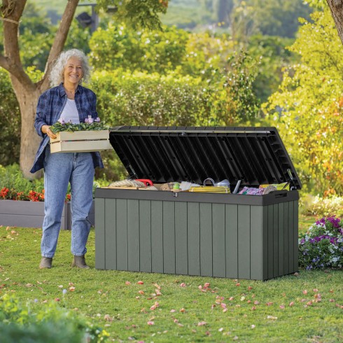 Baule Keter Resina da Esterno 454 L Lucchettabile Effetto Legno Verde