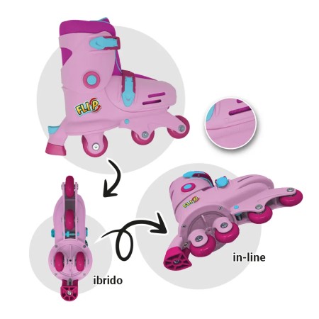 Pattini Ibridi in Linea a 4 Rotelle da Bambina Roller Rolleblade Freno