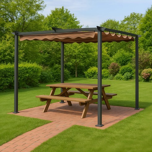 Pergola 3x3 con Telo Retrattile in Acciaio da Esterno Carport Auto Moto