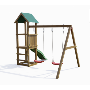 Parco Giochi in Legno con 2 Altalene Scivolo e Sabbiera 310x275x245cm 2