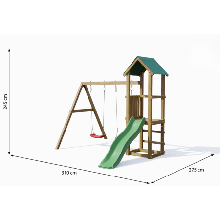 Parco Giochi in Legno con 2 Altalene Scivolo e Sabbiera 310x275x245cm