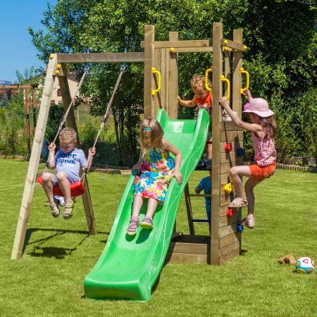Parco Giochi in Legno con Altalena Arrampicata Scivolo e Sabbiera 290x200x210cm