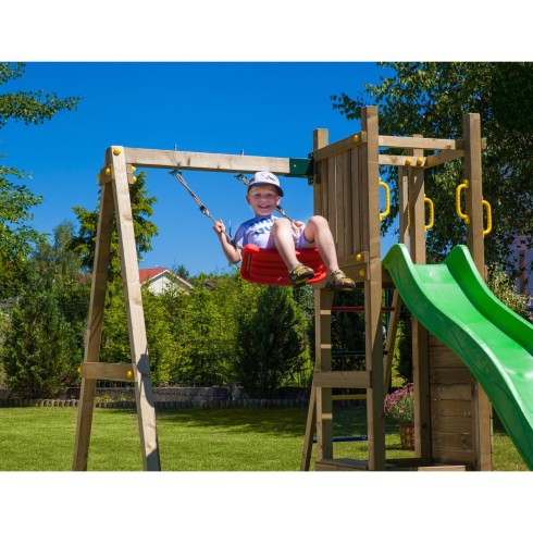 Parco Giochi in Legno con Altalena Arrampicata Scivolo e Sabbiera 290x200x210cm