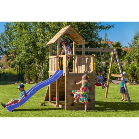 Parco Giochi in Legno con 2 Altalene Scivolo e Sabbiera 310x275x245cm