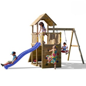 Parco Giochi in Legno con 2 Altalene Scivolo e Sabbiera 310x275x245cm