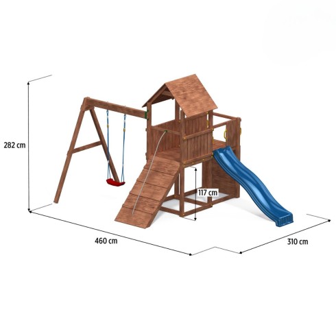 Parco Giochi in Legno con 2 Altalene Scivolo e Sabbiera 310x275x245cm