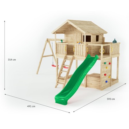 Parco Giochi in Legno con 2 Altalene Scivolo e Sabbiera 310x275x245cm