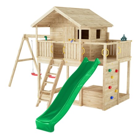 Parco Giochi in Legno con 2 Altalene Scivolo e Sabbiera 310x275x245cm