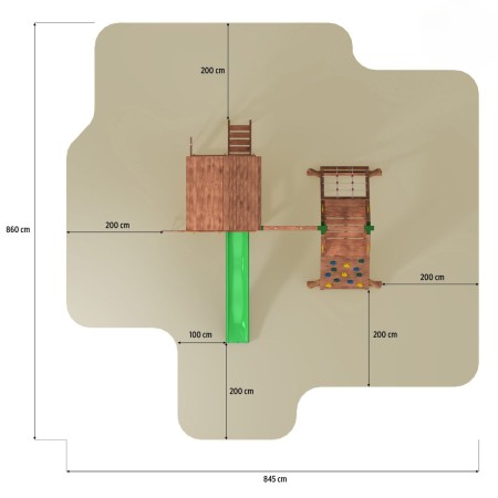 Parco Giochi in Legno con 2 Altalene Scivolo e Sabbiera 310x275x245cm