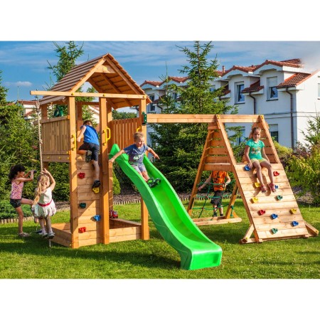 Parco Giochi in Legno con 2 Altalene Scivolo e Sabbiera 310x275x245cm