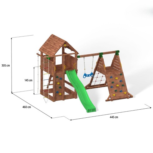 Parco Giochi in Legno con 2 Altalene Scivolo e Sabbiera 310x275x245cm