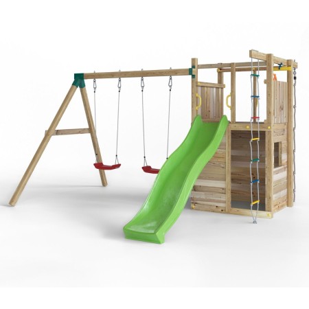Parco Giochi in Legno Pirati Torretta con Altalena Scivolo Corda Arrampicata 310x460x282 cm