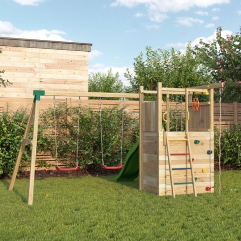 Parco Giochi in Legno Pirati Torretta con Altalena Scivolo Corda Arrampicata 310x460x282 cm