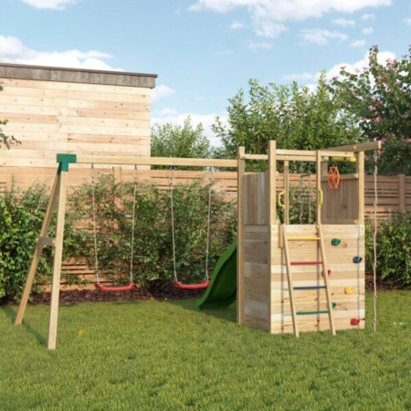 Parco Giochi in Legno Pirati Torretta con Altalena Scivolo Corda Arrampicata 310x460x282 cm