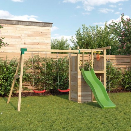 Parco Giochi in Legno Pirati Torretta con Altalena Scivolo Corda Arrampicata 310x460x282 cm