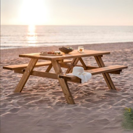 Tavolo da Pic Nic in Legno per Giardino Tavolino con Panche Incluse
