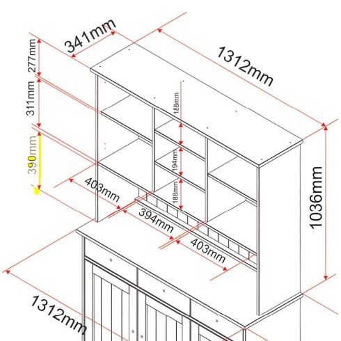 Mobile a 3 Ante 3 Cassetti Bianca Credenza Alta con Vetrina da Soggiorno Cucina | BricoShop24