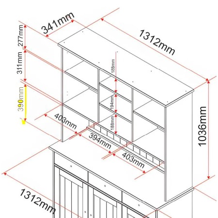 Mobile a 3 Ante 3 Cassetti Bianca Credenza Alta con Vetrina da Soggiorno Cucina | BricoShop24