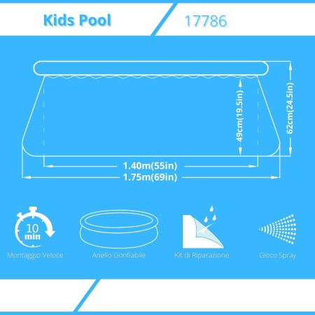 Piscina Dinosauro Verde Gonfiabile per Bambini 175x62 cm
