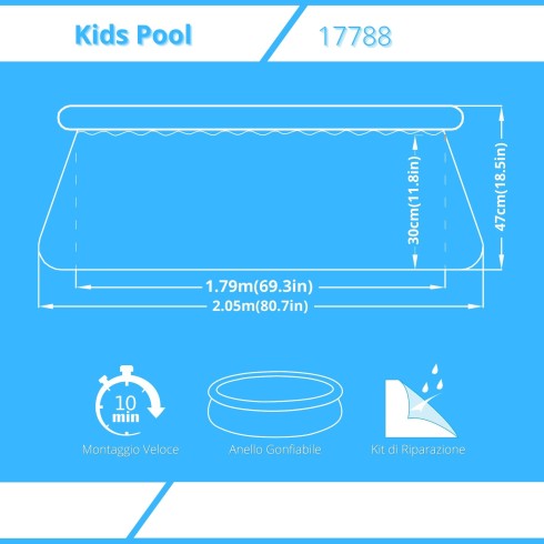Piscina Autoportante Tonda Blu Marino 200 cm h47 cm