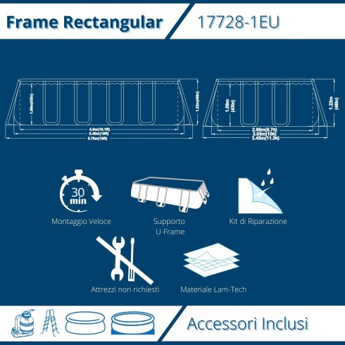 Piscina Rettangolare 549X305X122 cm Con Pompa Scaletta e Telo