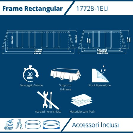Piscina Rettangolare 549X305X122 cm Con Pompa Scaletta e Telo