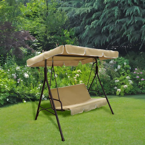 Dondolo 3 Posti Marrone da Giardino 170x115x153 cm