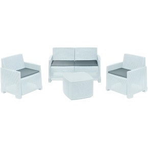 Salottino Rattan 4 posti Bianco con Cuscini per Esterno