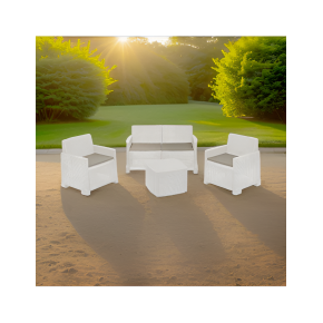 Salottino Rattan 4 posti Bianco con Cuscini per Esterno 2