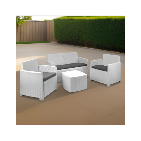 Salottino Rattan 4 posti Bianco con Cuscini per Esterno