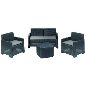 Salottino Rattan 4 posti Antracite con Cuscini per Esterno