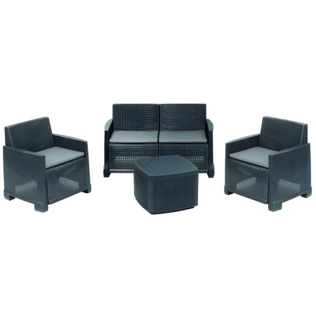Salottino Rattan 4 posti Antracite con Cuscini per Esterno
