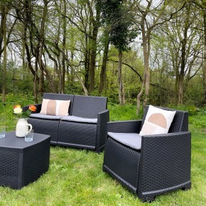 Salottino Rattan 4 posti Antracite con Cuscini per Esterno 2