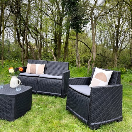 Salottino Rattan 4 posti Antracite con Cuscini per Esterno