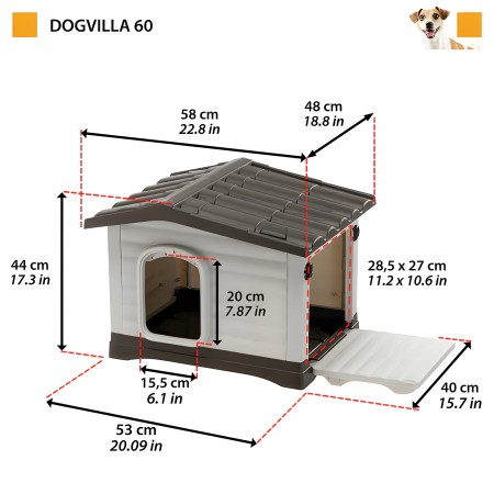 Cuccia per Cani da esterno 58x48x44 cm con parete ribaltabile