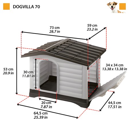 Cuccia per Cani 73x59x53 cm per esterni con parete apribile
