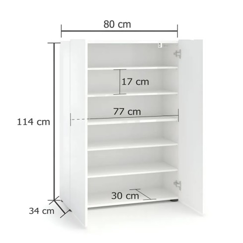 Scarpiera 2 Ante 80x34x114h cm bianco lucido per ingresso