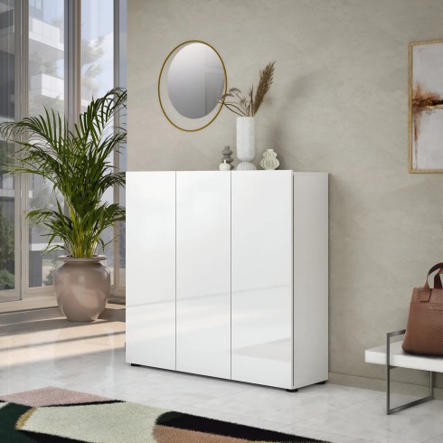 Scarpiera 3 Ante 120x34x115 cm Bianco Mobile Salvaspazio