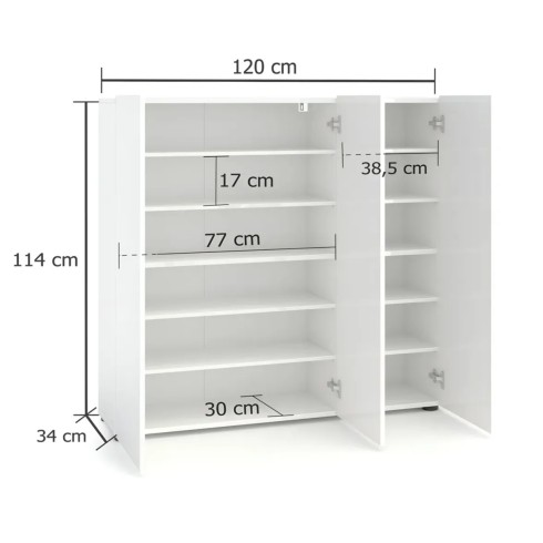 Scarpiera 3 Ante 120x34x115 cm Bianco Mobile Salvaspazio