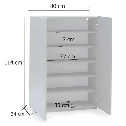 Scarpiera 2 Ante 80x34x114 cm Grigia Salvaspazio
