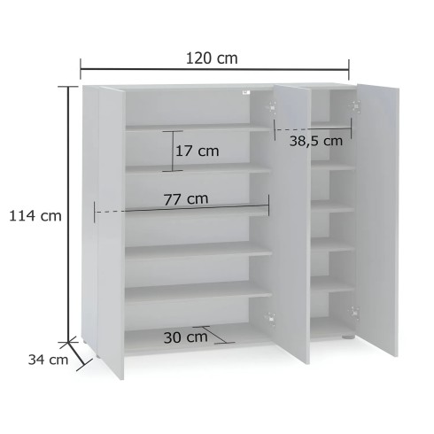 Scarpiera 3 Ante 120x34x115 cm Antracite Moderna